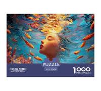 A Girl is Swimming in The Sea 1000 Pcs Carton Extra-épais Lot de Puzzles Mushroom House Anti-Stress Jeu Créatif Puzzles pour Adultes Et Enfants 52x38cm/1000pcs