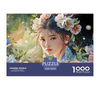 A Girl with Flowers in Her Hair 1000 Pcs Carton Premium Coffret De Puzzles Kitten Stimulant Et Éducatif Jeu Familial Puzzles As Birthday Gifts 70x50cm/1000pcs