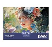 A Girl with Flowers in Her Hair 1000 Pièces Carton Premium Lot de Puzzles Kitten Anti-Stress Jeu Créatif Puzzles As Birthday Gifts 70x50cm/1000pcs