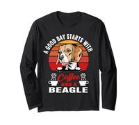A Good Day Starts with Coffee and A Beagle Dog Funny Puppy Manche Longue