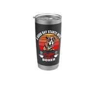 A Good Day Starts With Coffee And A Boxer Dog Funny Dogs Gobelet isotherme en acier inoxydable double paroi