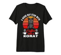 A Good Day Starts with Coffee and A Korat Cat Funny Cats T-Shirt Haut de Gamme