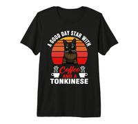 A Good Day Starts with Coffee and A Tonkines Cat Funny Cats T-Shirt Haut de Gamme