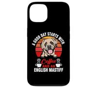 A Good Day Starts with Coffee and an English Mastiff Dog Coque pour iPhone 13