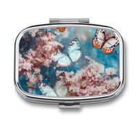 A Group of Butterflies Pilulier portable à 2 compartiments avec miroir pour sac à main de poche, voyage, mini organisateur de médicaments en métal pour vitamines, huile de poisson