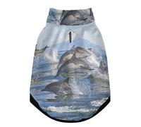 A Group of Dolphins with Long Beaks Jumped Out of The Water Pet Winter Vest Coat with Hanging Hols, Windproof Fleece Extra Warm Dog Cat Jacket Sweater Clothing for Cold Weather L