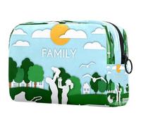 A Happy Family of Three in The Park Trousse de maquillage verte pour femme, trousse de toilette de voyage, grande pochette de maquillage pratique avec fermeture éclair, multicolore,