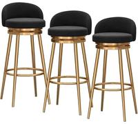 à Hauteur Ensemble Velvet-Degree pivotant Les tabourets avec Dos Repose-Pieds, chaises Bar rembourrées pour Le comptoir de Cuisine (Jambes Noir-Or, 65 cm)