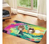 A Horse in The Sky Tapis de nourriture pour animaux de compagnie 60 x 40 cm absorbant et antidérapant en cuir synthétique avec fond en caoutchouc et séchage rapide