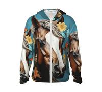 A Horse with Flowers and Butterflies Chemise de soleil pour homme UPF 50+ Protection solaire à capuche Veste à manches longues Rashguard, noir, X-Large
