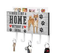 A House is Not A Home Without A Shiba - Support mural pour clés - Méfiez-vous du chien - Auto-adhésif - À suspendre - Pour entrée, porte d'entrée, cuisine, couloir - 17,8 x 10,2 cm