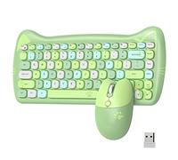 A.JAZZ A3060 Mignon Chat Vert Ensembles, 2.4G Wireless 84 Clés Rétro Machine à écrire Rond Touches Punk-Sensation Clavier Petit Cordless Esthétique Souris, Compatible Ordinateur PC pour Office Game