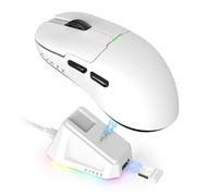 A.JAZZ AJAZZ AJ159P Superlight Souris de Jeu sans Fil avec Station de Chargement Magnétique, Ultra Légère 56g, Capteur Pixart PAW3395, 26000DPI, 6 Boutons Programmables, pour PC/Mac/Xbox/PS4 (Blanc)