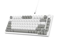 A.JAZZ AK820 Clavier de Jeu mécanique Filaire 75%, Interrupteur linéaire remplaçable à Chaud,lumière Blanche,82 Touches avec Bouton de Volume CNC,Mousse Poron, Touches PBT pour PC/Win/Mac-Gris Blanc