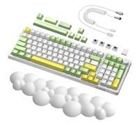A.JAZZ AK992 Gasket Clavier de Jeu mécanique RGB Hotswap et Repose-Poignet Cloud et câble USB C enroulé,4000 mAh 2,4 GHz/BT5.0/USB-C,Bouton de Volume,Capuchon de Touche PBT (Interrupteur Marron)-Vert