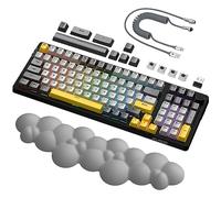 A.JAZZ Clavier mécanique AK992 Hotswap Hotswap avec Repose-Poignet Ergonomique en Nuage et câble USB C spiralé,Lighttsync RVB, 4000 mAh 2,4 GHz/BT5.0/USB-C,Bouton de Volume (Interrupteur Marron)-Gris