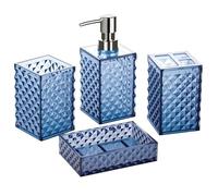 A+KCEYON Lot de 4 Accessoires de Salle de Bain Bleu Marine avec Porte-Brosse à Dents, Distributeur de Savon, Porte-Savon, gobelet, Motif Diamant