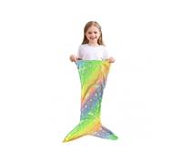 (A)Kids Mermaid Tail Blanket Soft Warm Plush Sleeping Bag Glow in the Dark Wearable Sleeping Sack Photo Prop Throw Blanket