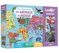 Auzou – À la découverte des animaux du monde – Coffret plateau géant aimanté, 115+ pièces magnétiques