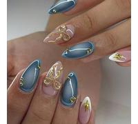 À la mode 3D arcs Accent bleu vert dégradé faux ongles forme d ' amande ABS 1 ensemble pour des occasions spéciales ongles artificiels moulés en amande