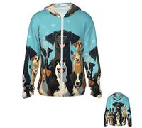 A Large Group of Dogs Veste à capuche de protection solaire UPF 50+ Fermeture éclair intégrale Manches longues avec poches Rashguard Noir Taille XXXL