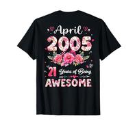 À l'arrière 21 Ans Avril 2005 Floral 21e Anniversaire T-Shirt