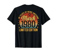 (À l'arrière) Rétro Vintage Mars 1980 46-Year-Old 46th Birthday T-Shirt