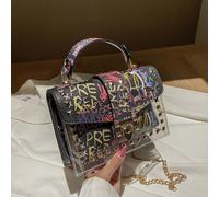 À Lettres Clouté À Rabat Sac Carré Versicolore graffiti Sac À Bandoulière À Chaîne Branché Clouté Sac Porté Épaule Femme Petit À Rabat Carré Bourse Taille UniqueTout ImpriméPolyuréthane