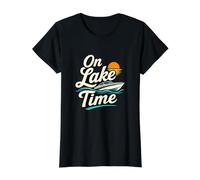 À l'heure du lac, Un Bateau Amusant au Coucher du Soleil sur Le lac T-Shirt Graphique avec Valeur, Femme, Noir, XL