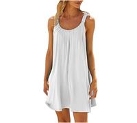 A Lignes Robe Femme Bikini Caché Décontracté Vacances Courte Été Robes Halter Robes Épaules Dénudées Robe Femme Courte, Blanc., XXL