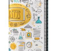 a lined notebook in the style of 2025 with printed educational icons