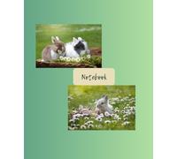 A lined notebook with rabbits on the cover.: A lined notebook with rabbits on the green cover