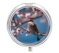 A Little Bird Pilulier étanche à 3 compartiments avec miroir rond en métal pour poche et sac à main de voyage