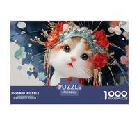 A Little Kitten in The Style of Chinese Peking 1000 Pcs Carton Premium Lot de Puzzles Vibrant Watercolor Feline Stimulant Et Éducatif Jeu Créatif Puzzles pour Adultes Et Enfants 38x26cm/1000pcs