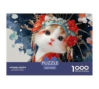 A Little Kitten in The Style of Chinese Peking 1000 Pièces Carton Extra-épais Coffret De Puzzles Vibrant Watercolor Feline Stimulant Et Éducatif Défi Unique Puzzles As Birthday Gifts 70x50cm/1000pcs