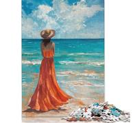 A Lonely Woman in A Beach Puzzle 1000 Pieces Cadeau Unique Jeu Éducatif Challenge Toy À De Qualité Supérieure Peinture Art pour Adultes Et Enfants À Partir De 12 Ans 1000pcs (75x50cm)
