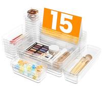 A-LuGei Lot de 15 Organisateurs de Tiroir avec 4 tailles, organisateur de coiffeuse, tiroir de maquillage, système d'organisation de tiroirs pouvant être utilisé pour les, les salles de bains