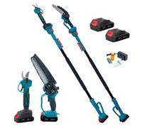 A.M.C. Ciseaux de taille à batterie, tronçonneuse à batterie 8 pouces avec huileur, + tige télescopique 128-248 cm, kit 3 en 1, cisailles électriques pour élagage jardin branches arbustes vignoble