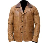 A&M Express Arthur Morgan Manteau en cuir - Veste de cowboy marron clair pour homme, blazer occidental en cuir véritable, manteau marron tan pour hommes, M