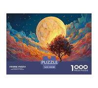 A Man Walks Along The Beach Under Moonlight 1000 Pièces Carton Premium Coffret De Puzzles Yellow Moon Extrêmement Difficile Défi Unique Puzzles pour La Décoration Intérieure 52x38cm/1000pcs