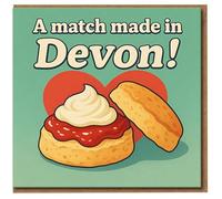 A Match Made in Devon Carte de vœux amusante - Thé crème avec cœur - Carte d'amour/d'anniversaire pour couples, Saint-Valentin, mariage ou fiançailles - Humour britannique
