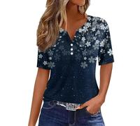 a Mazon Mon Compte T Shirt Femme Classique Coupe Chic Manches Courtes avec des Leggings Basique Tee Vetement Casual Élégant Col V Imprimé Floraux Shirt Tunique Haut Femme Chic(Bleu foncé,XXL)