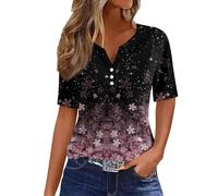 a Mazon Mon Compte Vetement Femme Ete Classique Casual Décontractée Grande Taille Manches Courtes Shirt Blouse Mode Chic Imprimé Floraux Col V Haut Tunique Tee Shirt Femme Blanc(Rose,L)