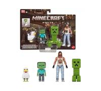 A Minecraft Movie Garrett, Creeper, Zombie & Chicken Lot de 4 figurines d'action (Woodland Mansion Throwdown)