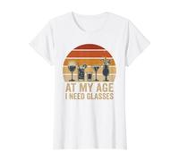 À Mon âge, J'Ai Besoin de Lunettes, Art de Cocktail Vintage au Coucher du Soleil T-Shirt Graphique avec Valeur, Femme, Blanc, S