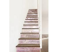 A.Monamour Adhésif Sticker Contremarche Escalier 3D Fleurs De Pommier Sur De Vieilles Planches De Bois Grunge Vinyle Autocollants Stickers Carrelage Carreaux Escalier Lot de 13 Bandes (1m x 18 cm)