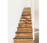 A.Monamour Adhésif Sticker Contremarche Escalier 3D Grain De Bois D'Olivier Fond En Bois Brun Texture Du Bois Vinyle Autocollants Stickers Carrelage Carreaux Escalier Lot de 13 Bandes (1m x 18 cm)