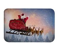 A.Monamour Antidérapant Absorbant Lavable Tapis de Bain Traîneau De Rennes Santa Claus Christmas Doux Flanelle Tapis pour WC Salle de Bain Lavabo Baignoire Douche Cuisine Evier Salon Chambre