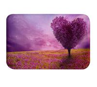 A.Monamour Antidérapant Absorbant Tapis de Bain Ciel Nuageux Arbre De l'amour en Forme De Coeur Violet Arbre Fleurs dans Le Champ d'herbe Flanelle Tapis pour WC Salle de Bain Baignoire Douche Cuisine