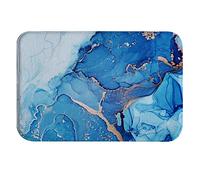 A.Monamour Antidérapant Absorbant Tapis de Bain Encre Bleue Aquarelle Marbre Texture Fond Art Moderne Doux Flanelle Tapis pour WC Salle de Bain Baignoire Douche Cuisine Evier Salon Chambre 40x60cm